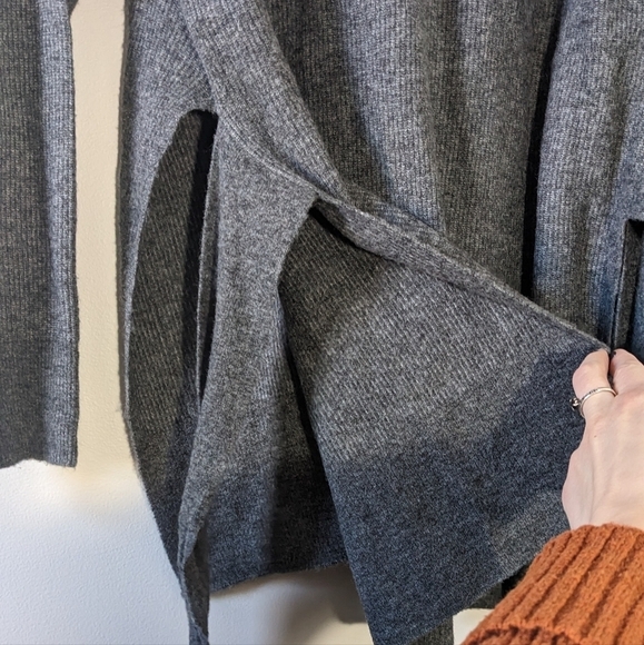 Zara Alpaca Blend Gray Cardigan Knit Sweater Belt Tie Slit Soft Cozy Size S - Picture 12 of 16